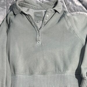 Aerie Gray Green Button-Up Sweatshirt
